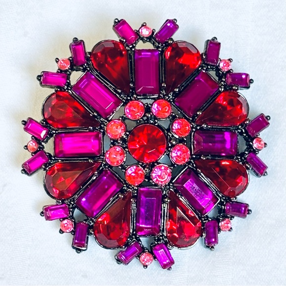 Rhinestone Brooch Pair Vintage Costume Jewelry Pins Peacock Blue Multi Colour - Picture 2 of 6